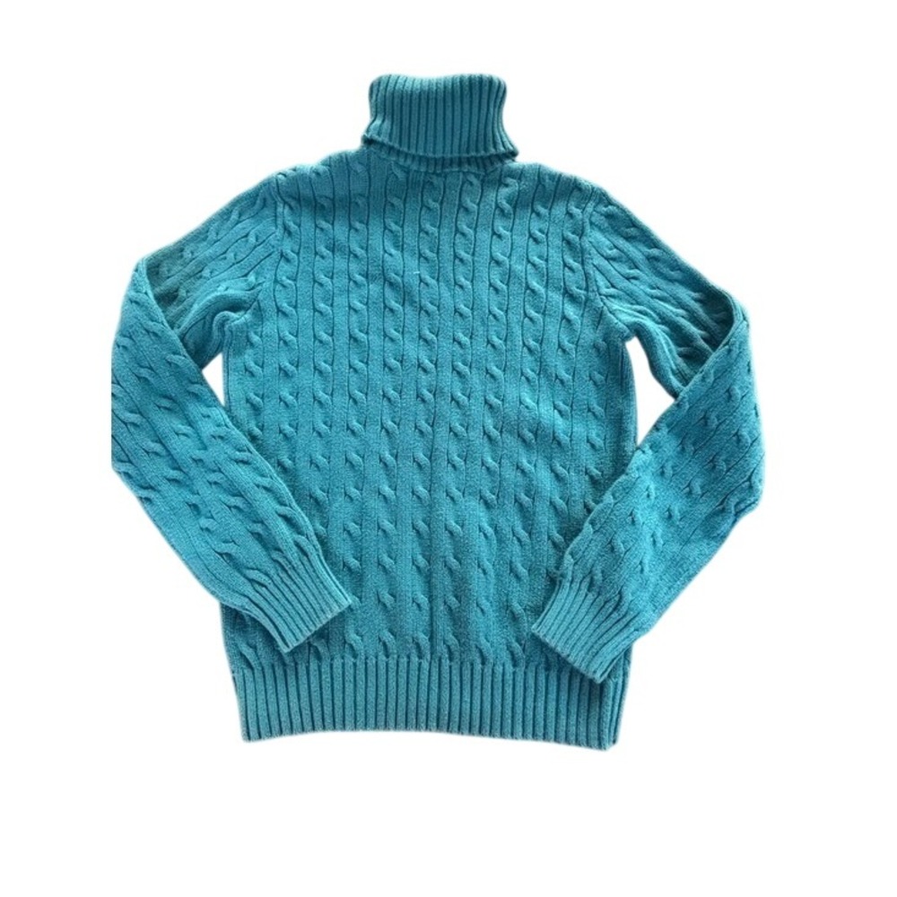 Ralph Lauren Sport Teal Turtleneck Sweater-100% Cotton Women's size L Preppy - Picture 2 of 6